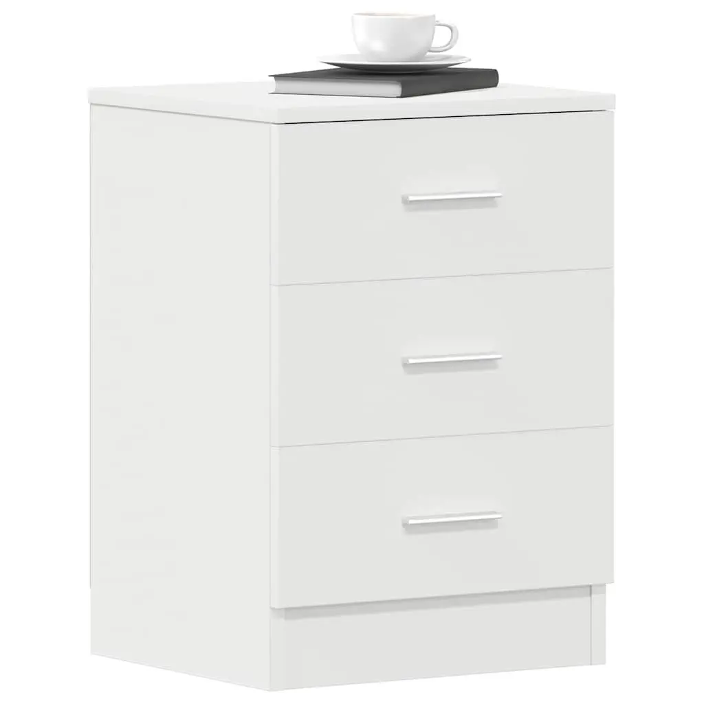 White Engineered Wood Bedside Table 3 Drawer Storage Nightstand for Bedroom Living Room