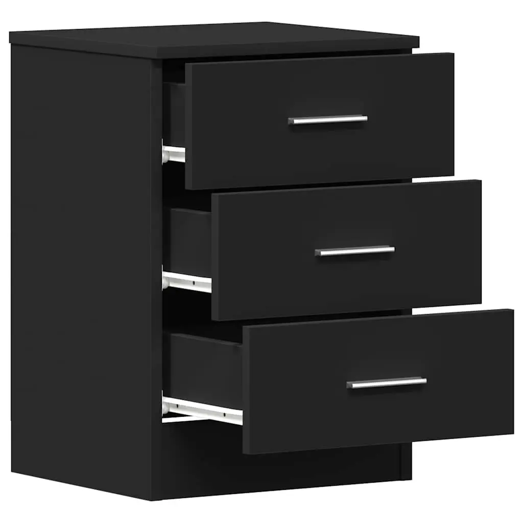 Bedside Cabinet Engineered Wood 38 x 35 x 56 cm Black Nightstand 3 Drawers Storage Chest