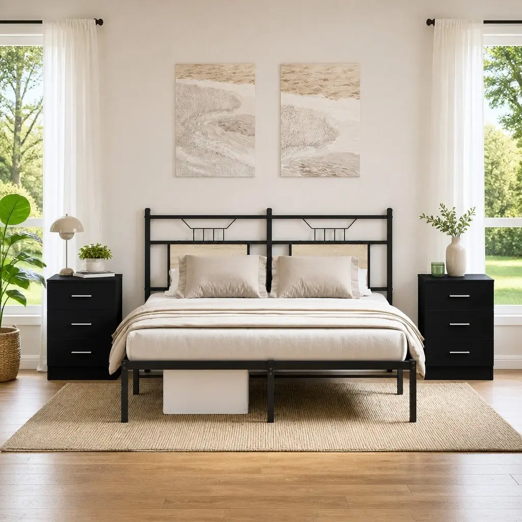 Bedside Cabinets Engineered Wood 38 x 35 x 56 cm Black 2 pcs