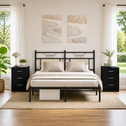 Practical Black Bedside Tables with Storage - 2-Pack