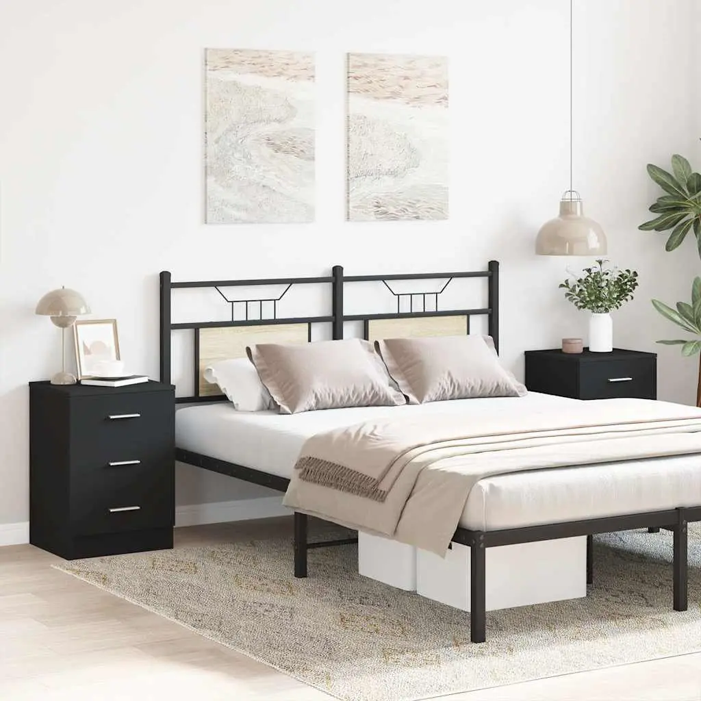 Bedside Cabinets Engineered Wood 38 x 35 x 56 cm Black 2 pcs