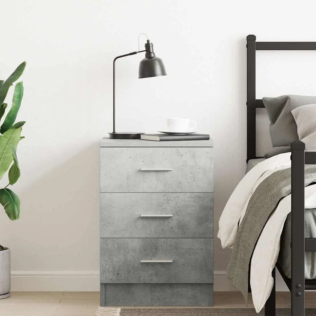 Bedside Cabinet Engineered Wood 38 x 35 x 56 cm Concrete Grey 3 Drawers