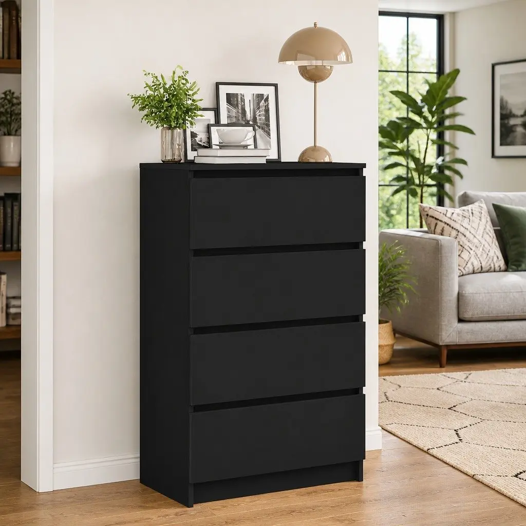 Black Sideboard Storage Cabinet Engineered Wood 60x35x98.5cm Modern