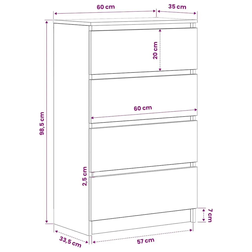 Black Sideboard Storage Cabinet Engineered Wood 60x35x98.5cm Modern