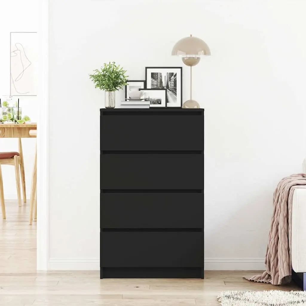 Black Sideboard Storage Cabinet Engineered Wood 60x35x98.5cm Modern