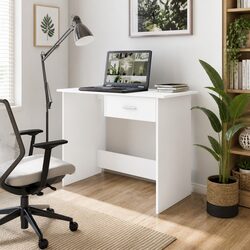 White Office Desk with Drawer Study Writing Table Computer Workstation Storage