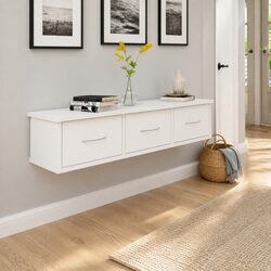 Practical White Floating Shelf with Three Drawers for Home Use