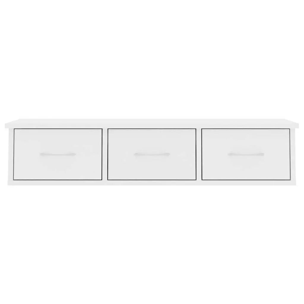 Wall-mounted Shelf Engineered Wood 88 cm White Floating Storage Cabinet with 3 Drawers