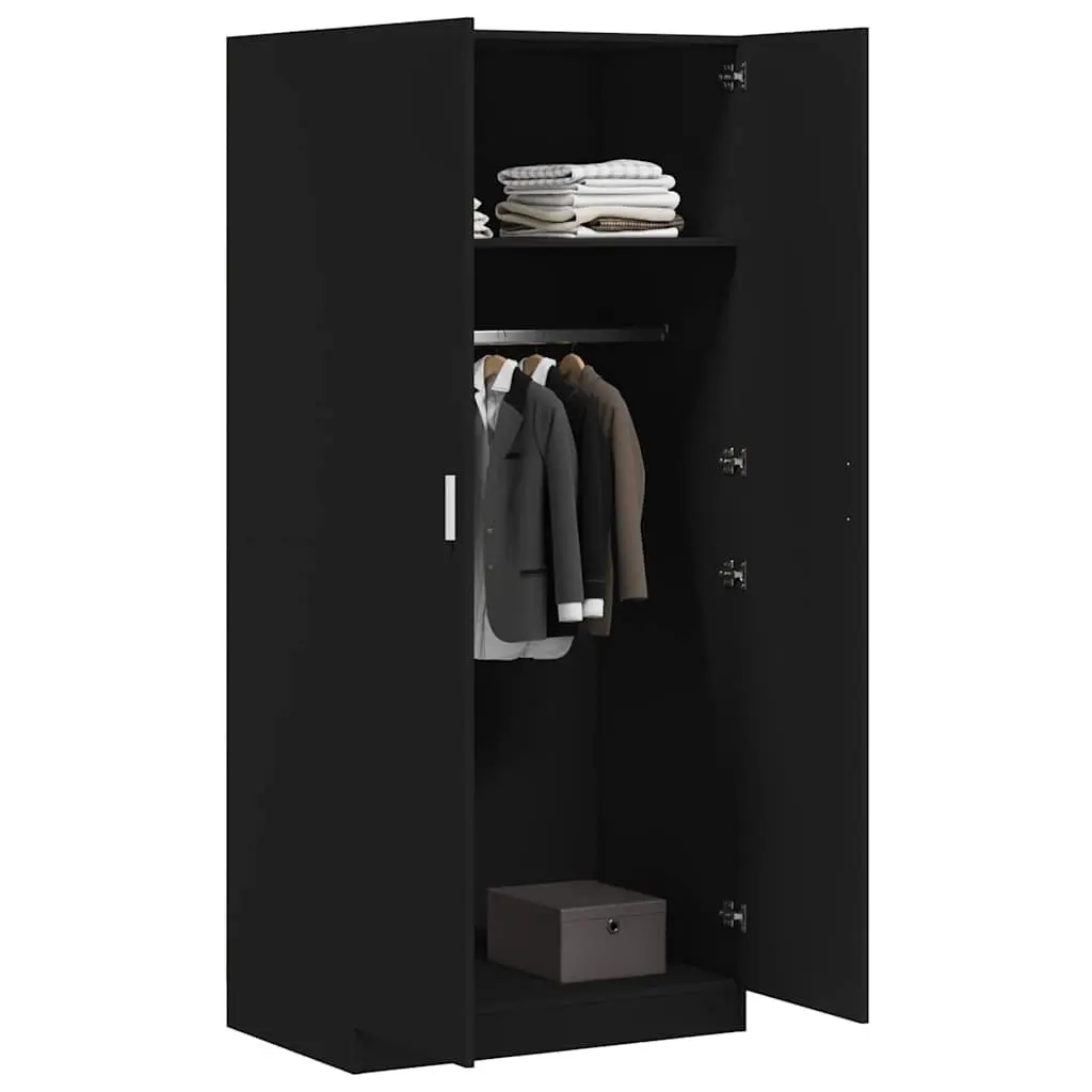 Wardrobe Cabinet Black 80x52x180 cm Storage Cupboard Engineered Wood Hanging Rod
