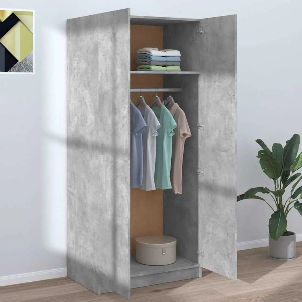 Wardrobe Cupboard Grey 80x52x180 cm Storage Cabinet Engineered Wood