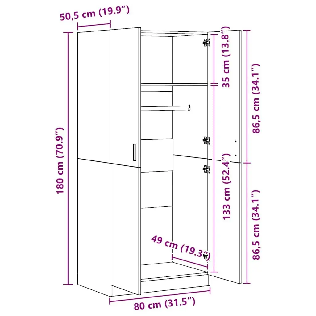 Wardrobe Cupboard Grey 80x52x180 cm Storage Cabinet Engineered Wood