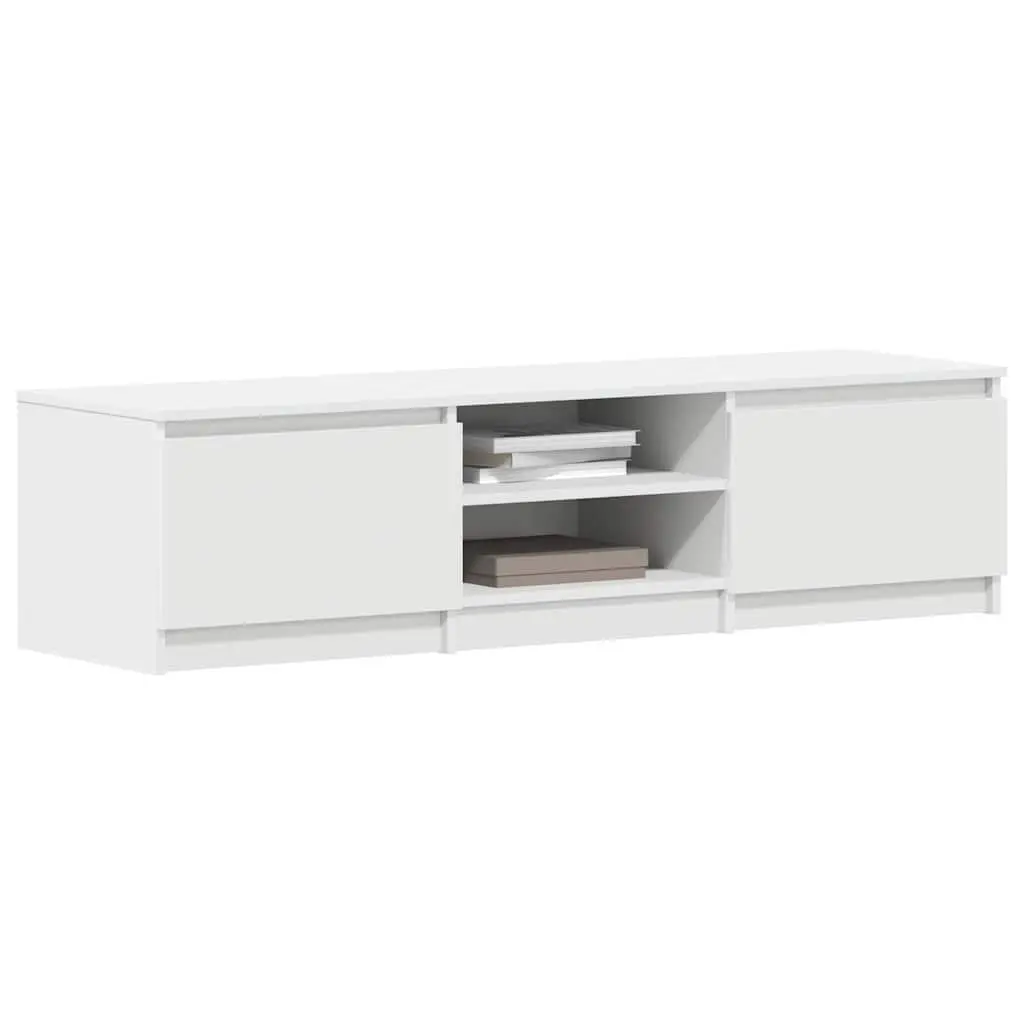 White TV Unit Engineered Wood 140 x 40 x 35.5 cm with Open Compartments and Doors for Storage