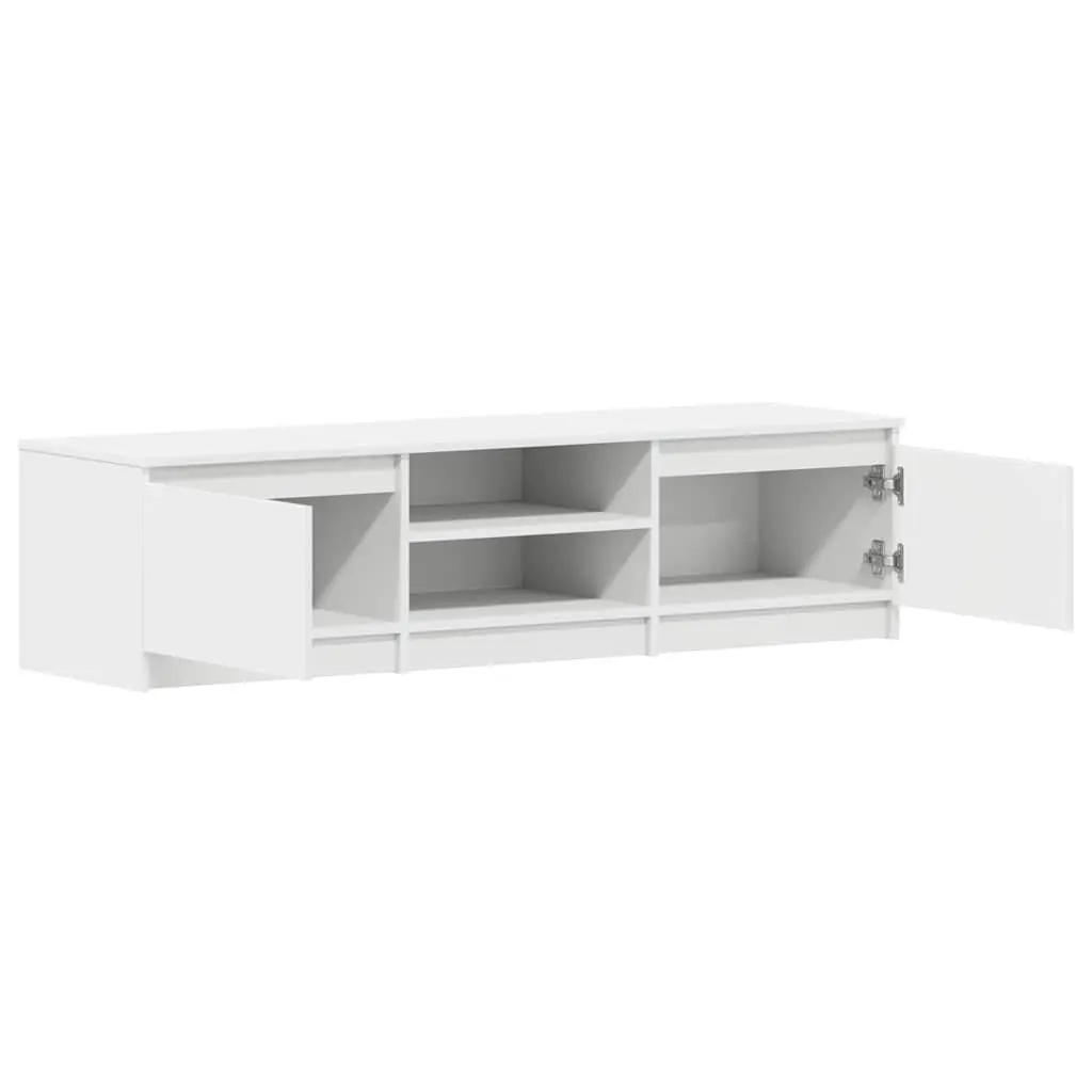 White TV Unit Engineered Wood 140 x 40 x 35.5 cm with Open Compartments and Doors for Storage