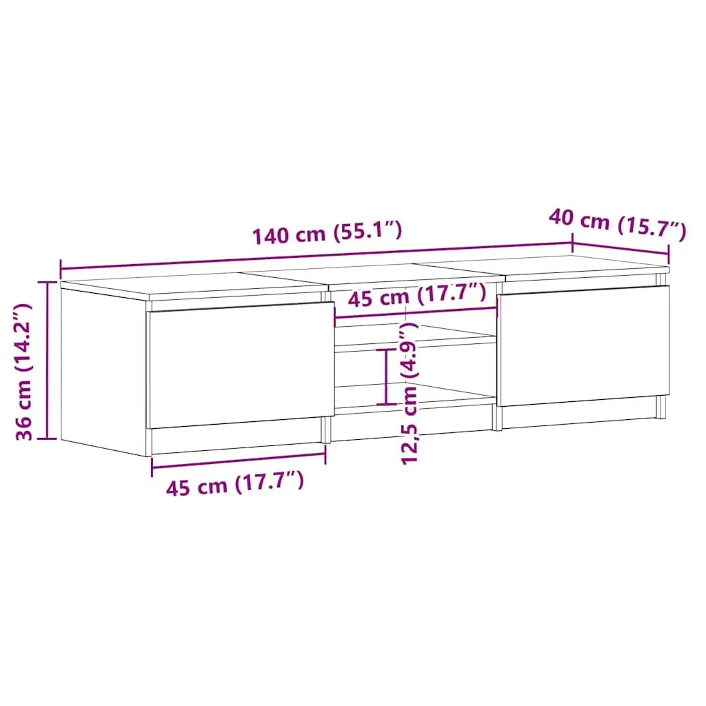 White TV Unit Engineered Wood 140 x 40 x 35.5 cm with Open Compartments and Doors for Storage