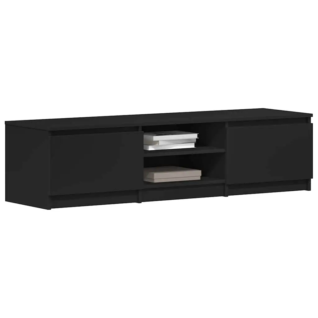 TV Cabinet Black 140x40x35.5 cm with 2 Doors 2 Open Compartments Storage Unit