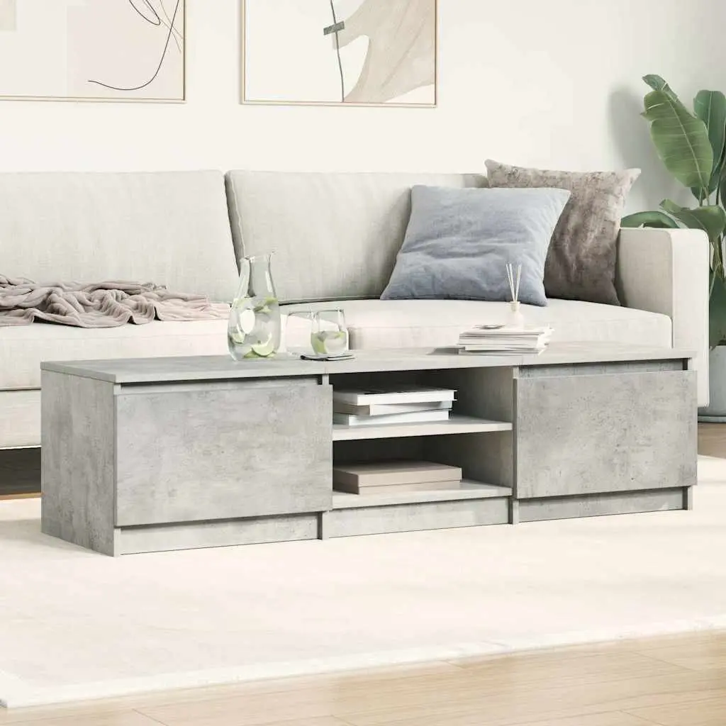 TV Cabinet Grey 140x40x35.5 cm Storage Unit 2 Doors Open Compartments Living