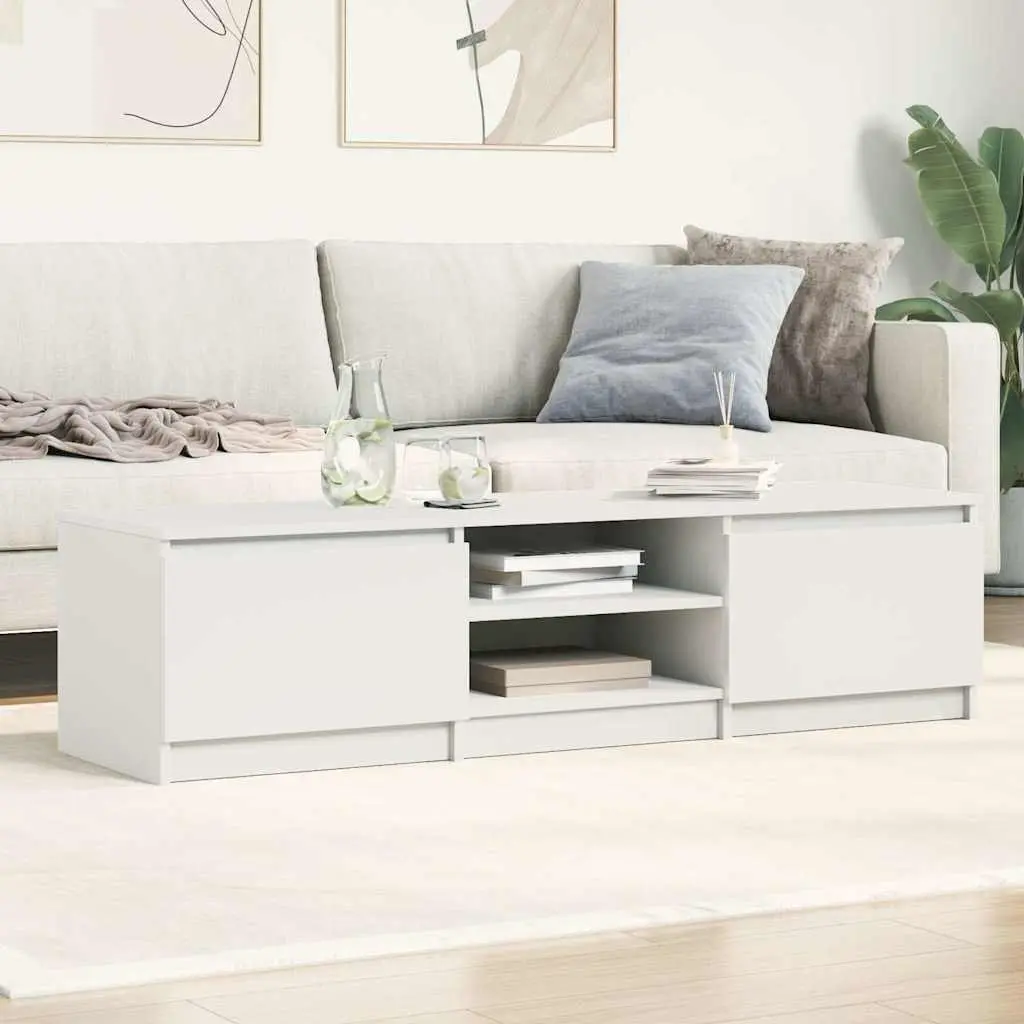 TV Stand Engineered Wood High Gloss White 140cm Modern Media Unit