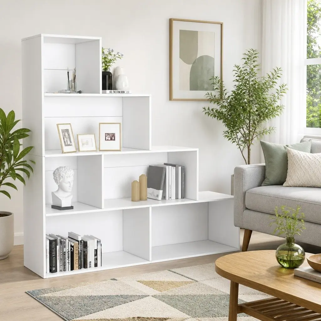 Book Cabinet Engineered Wood 155x24x160 cm White Room Divider Open Shelf Storage Unit
