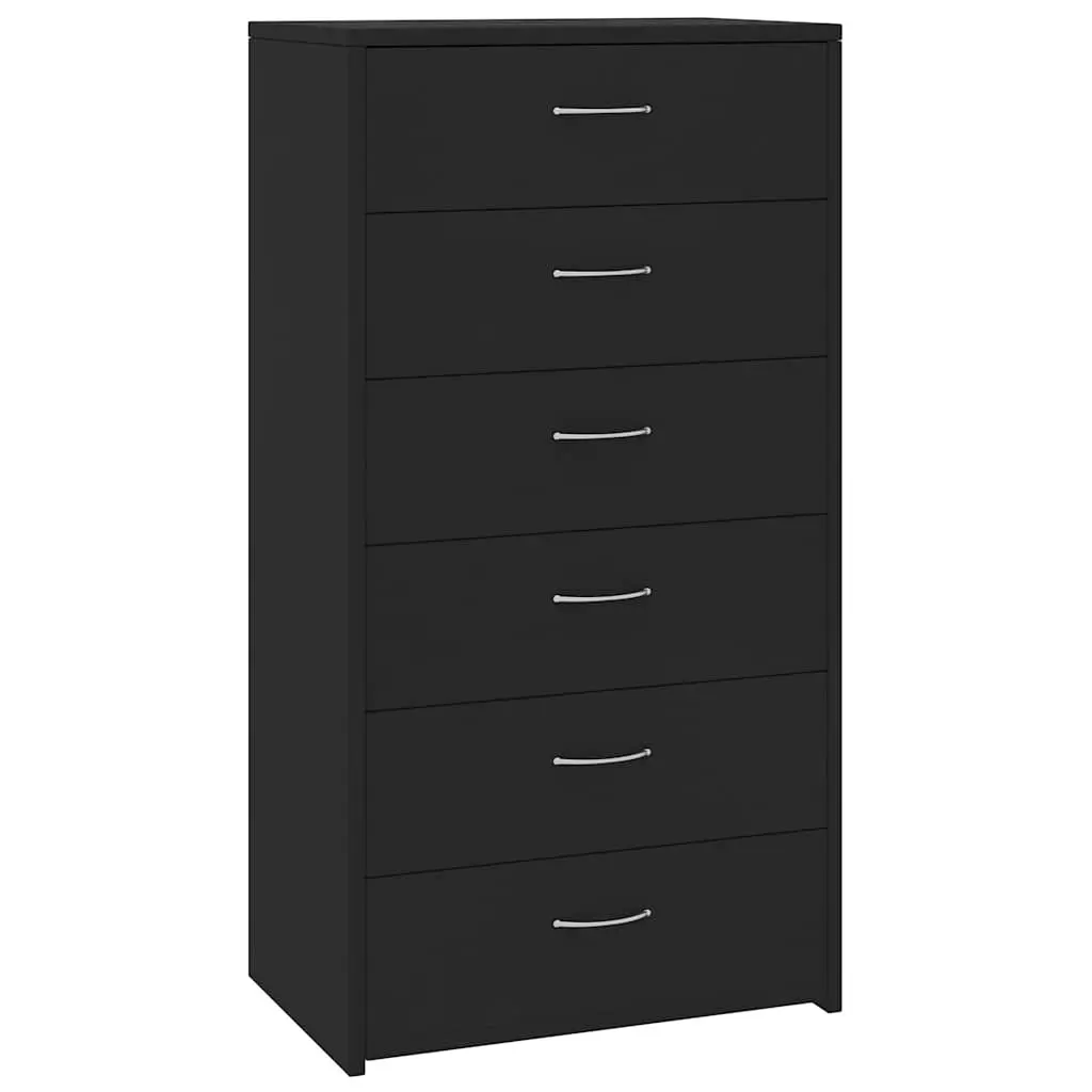 Sideboard Storage Cabinet 6 Drawers Black Engineered Wood Bedroom Living Room