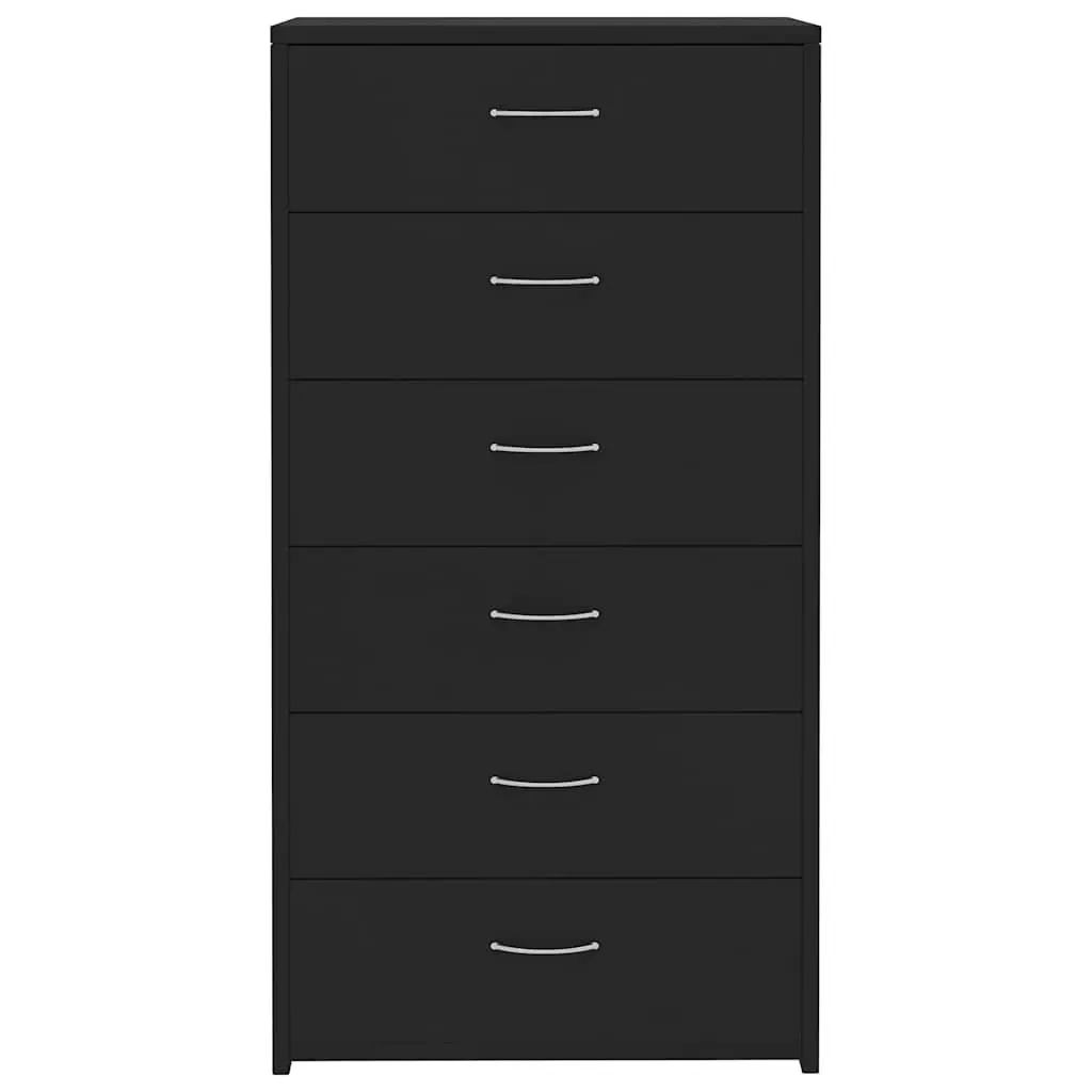 Sideboard Storage Cabinet 6 Drawers Black Engineered Wood Bedroom Living Room