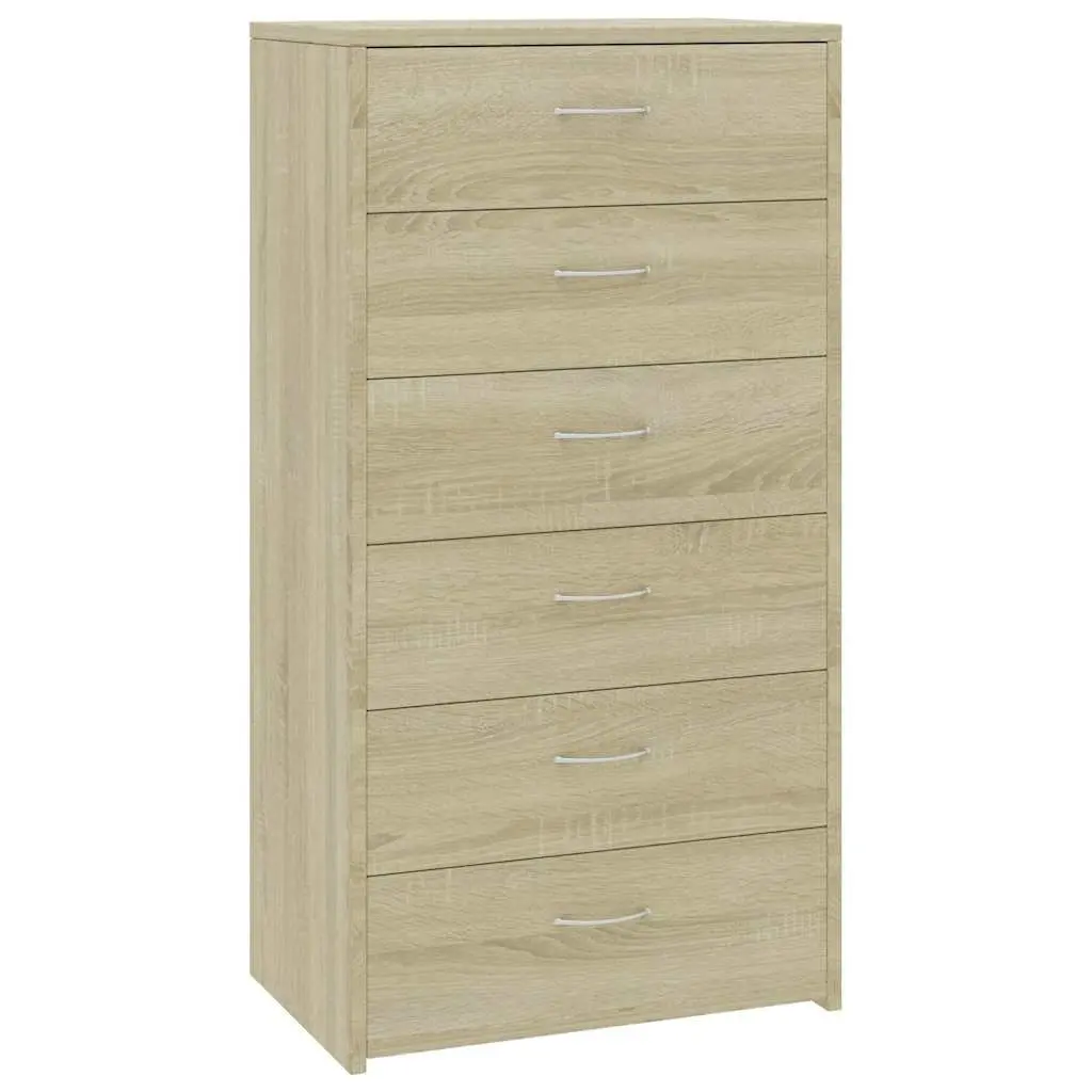 Brown Storage Cabinet Sideboard with 6 Drawers Engineered Wood 50x34x96cm for Living Room Bedroom Furniture