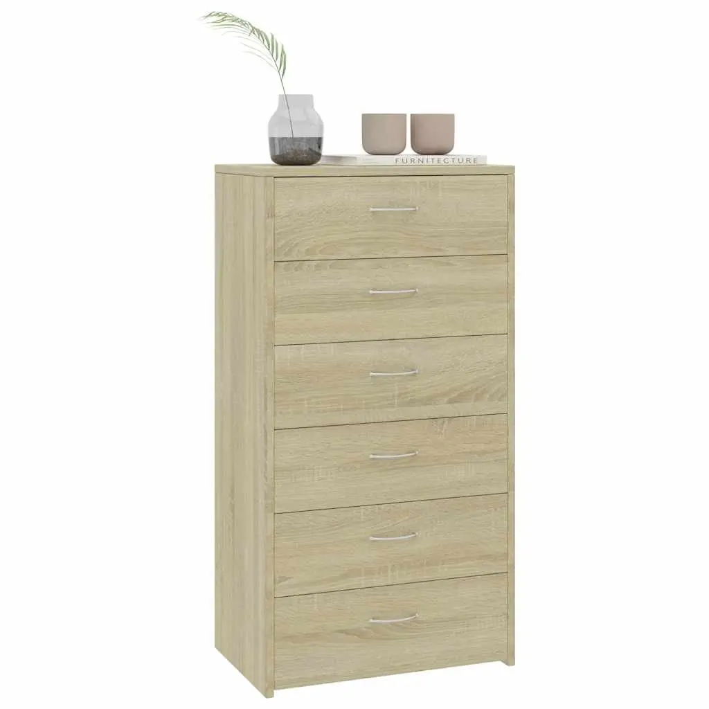 Brown Storage Cabinet Sideboard with 6 Drawers Engineered Wood 50x34x96cm for Living Room Bedroom Furniture