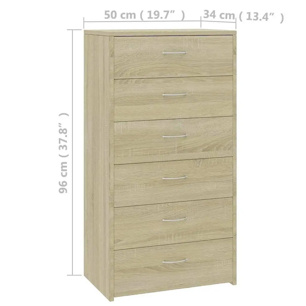 Brown Storage Cabinet Sideboard with 6 Drawers Engineered Wood 50x34x96cm for Living Room Bedroom Furniture