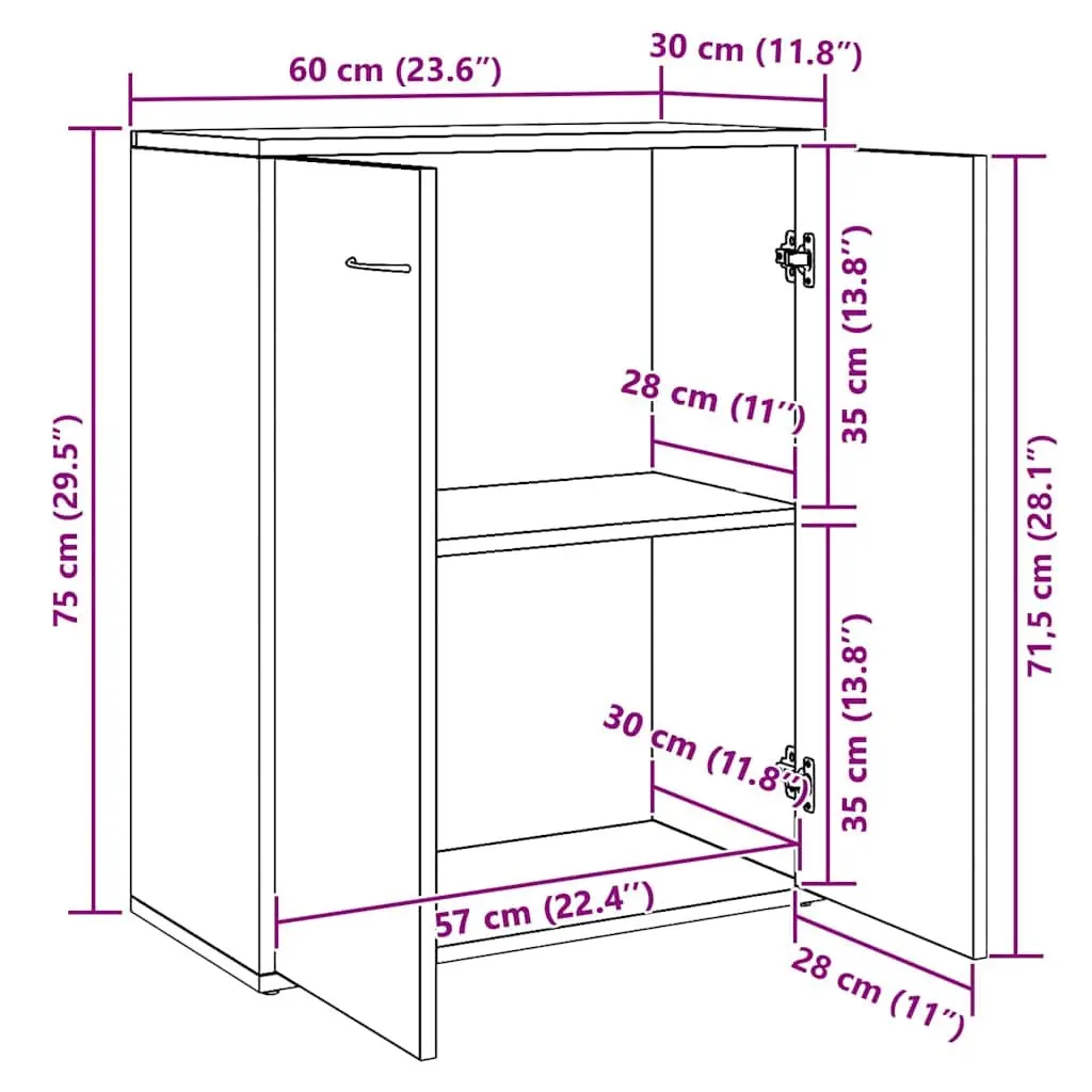 Sideboard Engineered Wood 60x30x75 cm White Buffet Cabinet Storage Unit Low Board Side Cabinet