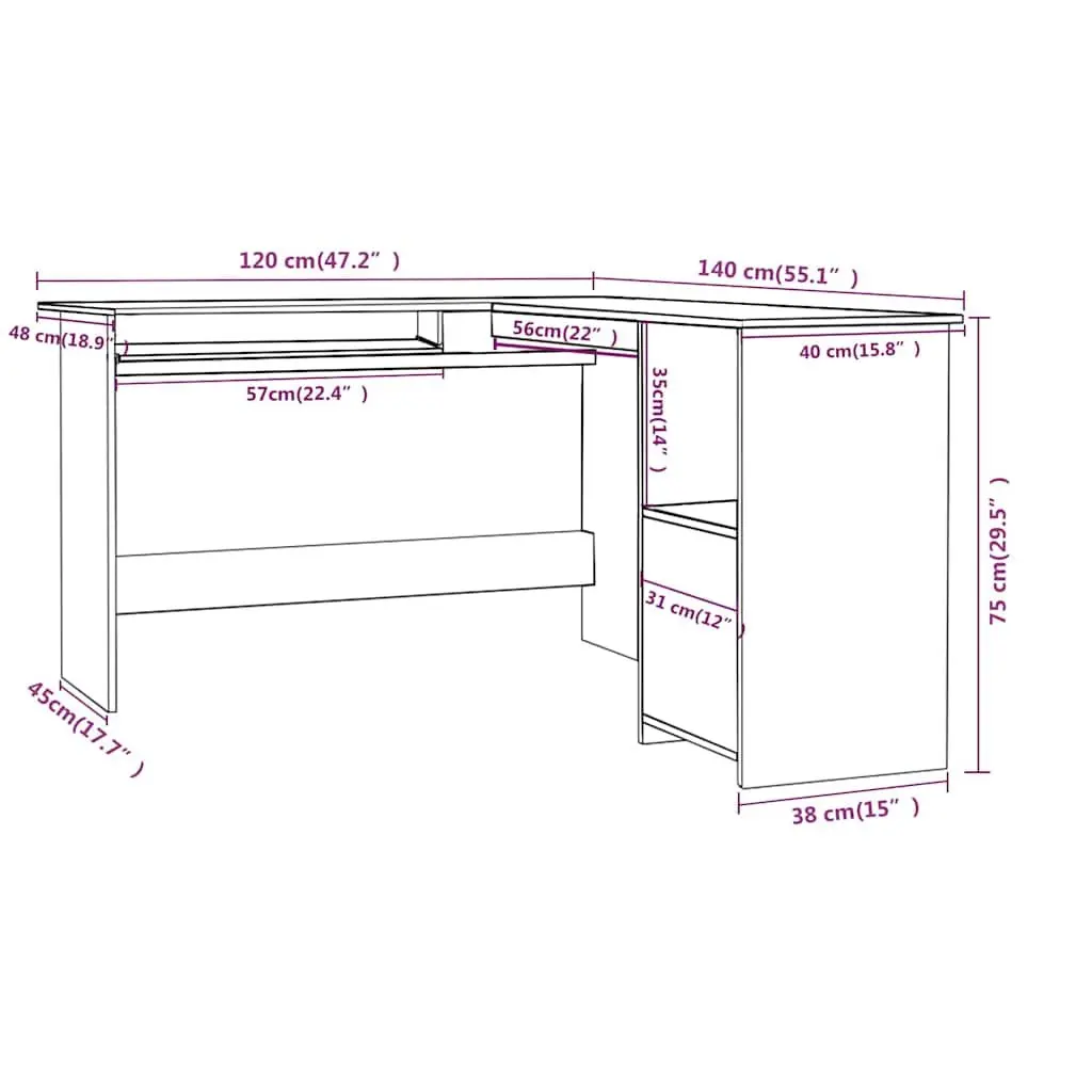 L-Shaped Corner Desk White Modern Office Workstation with Keyboard Tray and