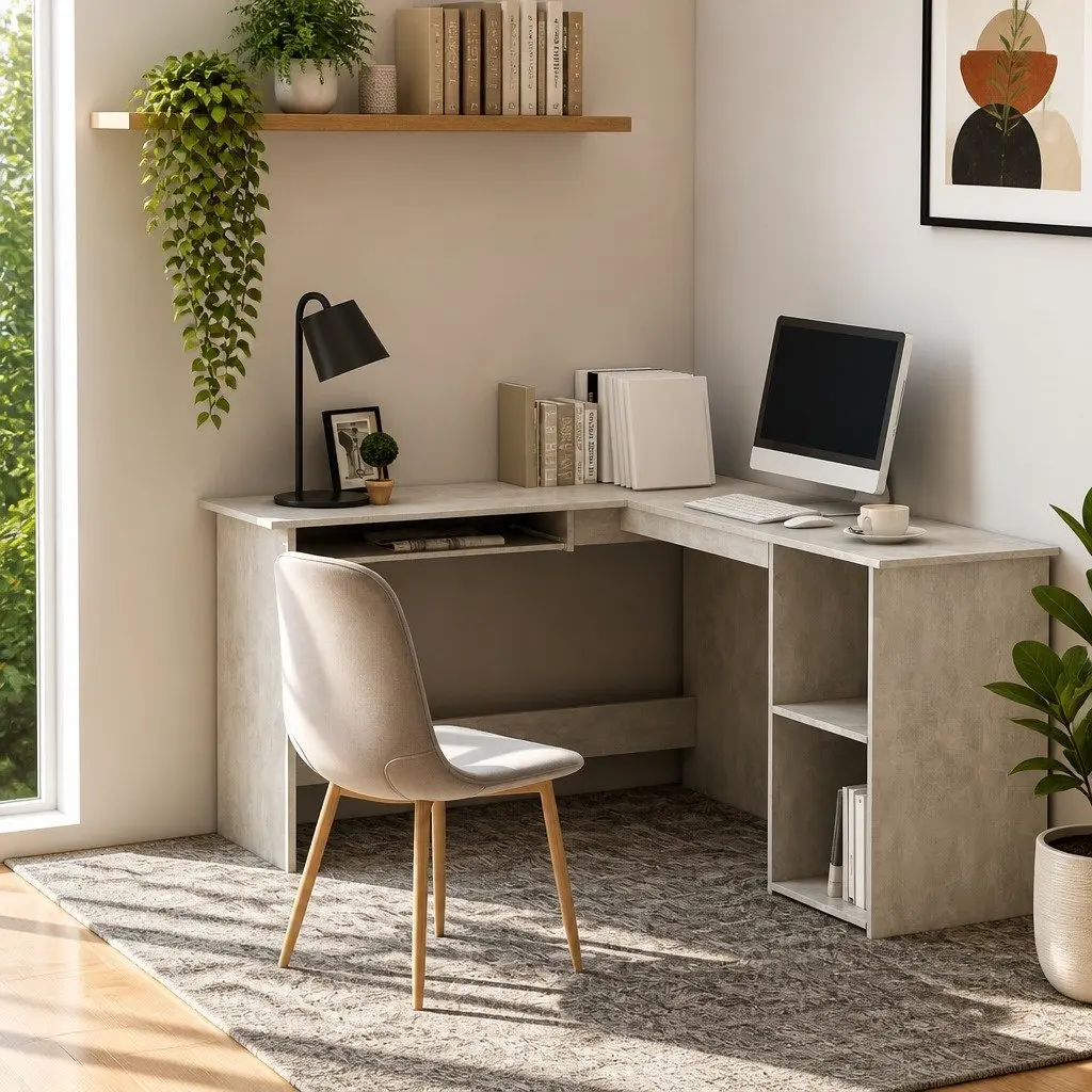 Grey L-Shaped Corner Desk for Home Office