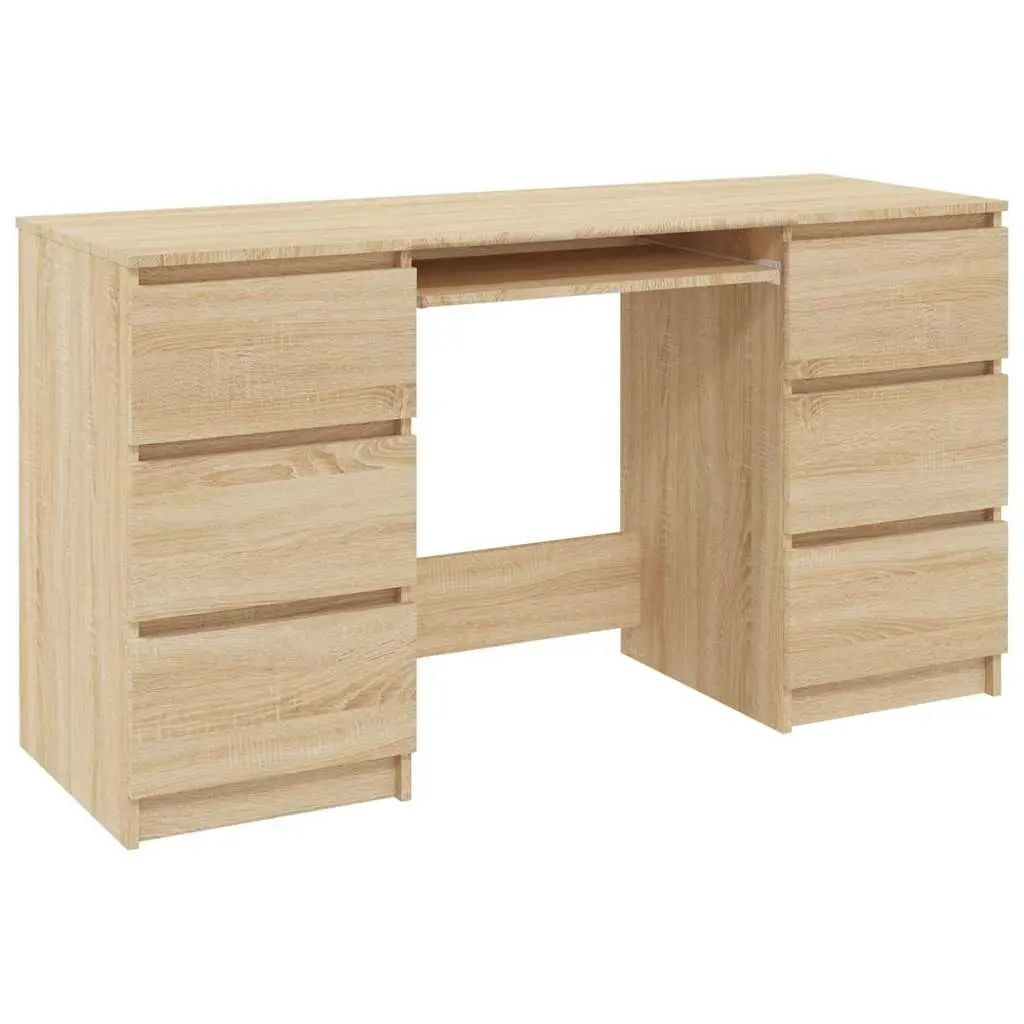 Writing Desk Engineered Wood 140 x 50 x 77 cm Brown 6 Drawers Office Workstation Study Table