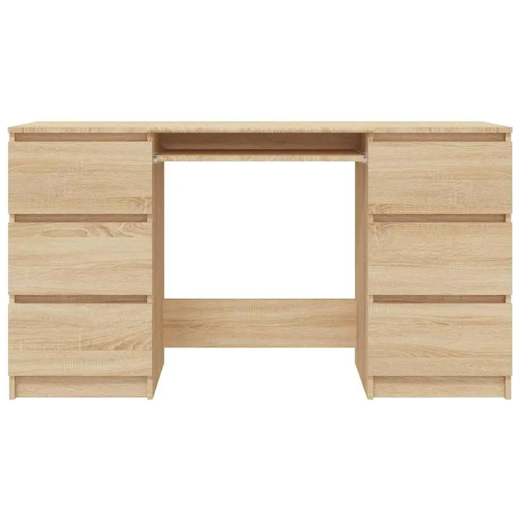 Writing Desk Engineered Wood 140 x 50 x 77 cm Brown 6 Drawers Office Workstation Study Table