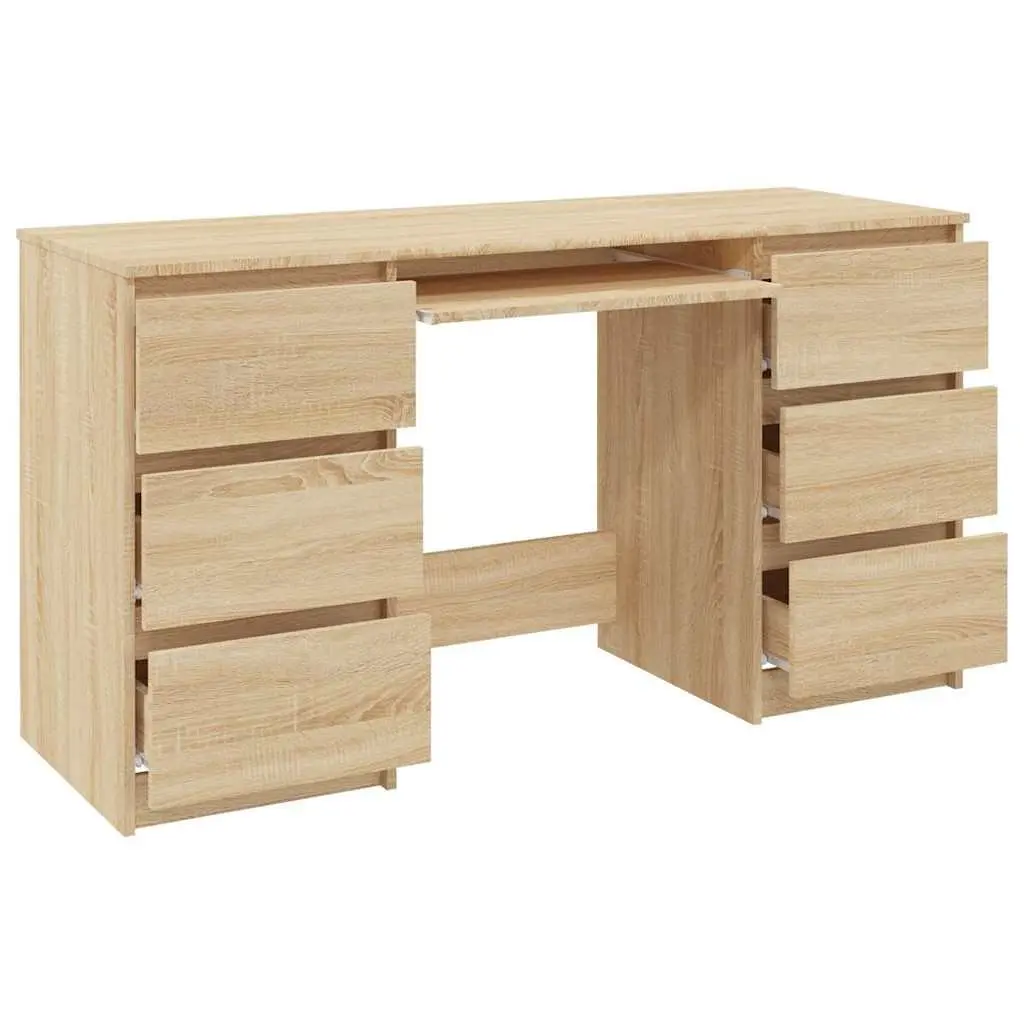 Writing Desk Engineered Wood 140 x 50 x 77 cm Brown 6 Drawers Office Workstation Study Table