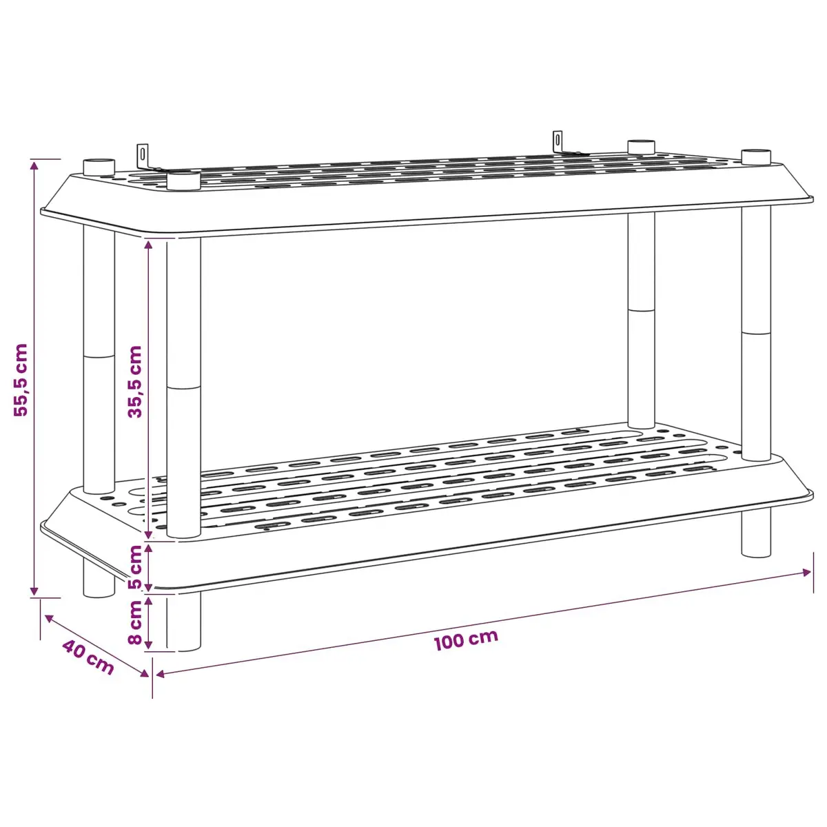2 Tier Anthracite Shelving Unit 100 x 40 x 55.5 cm PP Construction Storage Organizer for Home Garden and Outdoor Use