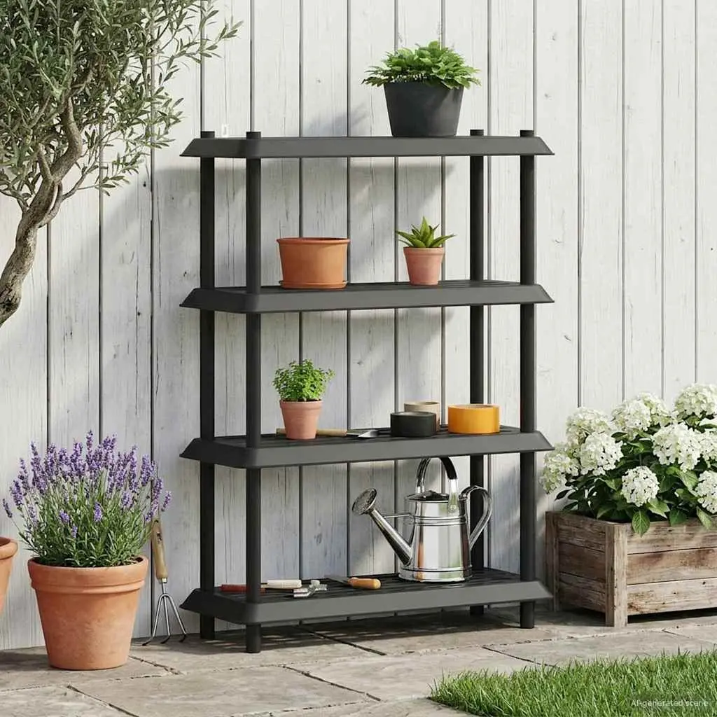 4 Tier Storage Unit Anthracite PP Construction 100 x 40 x 136.5 cm Indoor Outdoor Organizer Shelving with Drainage Holes UV Resistant