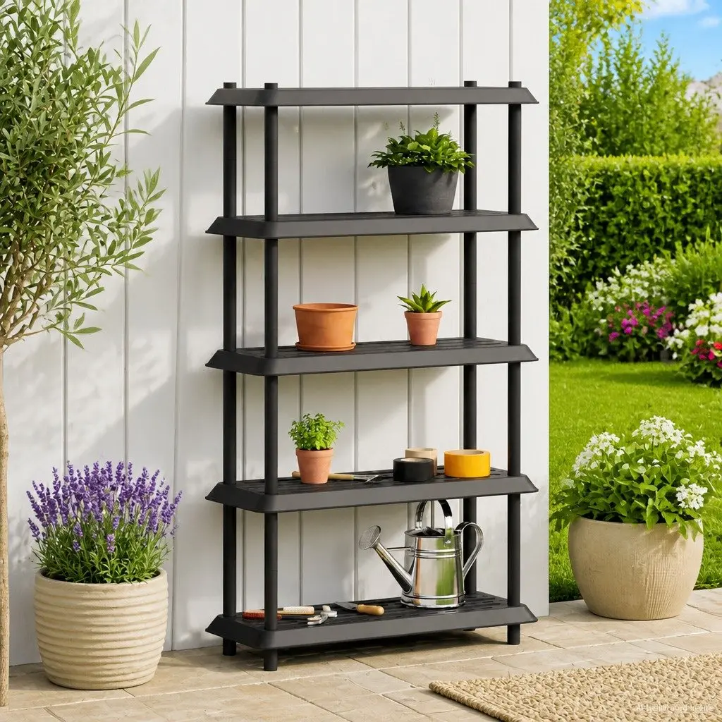 5 Tier Storage Rack Anthracite UV Resistant PP Construction 100 x 40 x 177 cm Indoor Outdoor Organizer
