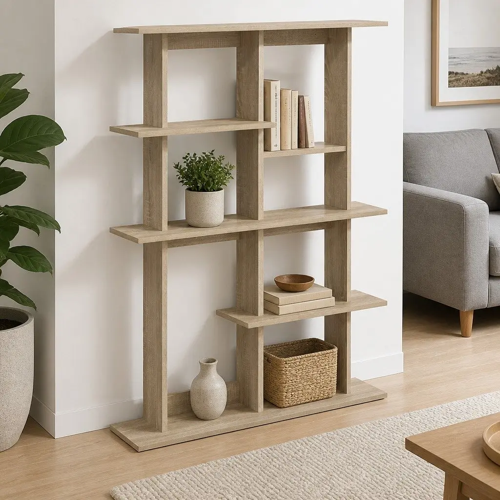 Brown Engineered Wood Wall Shelf Unit Vertical Storage Organizer 102x20x130cm