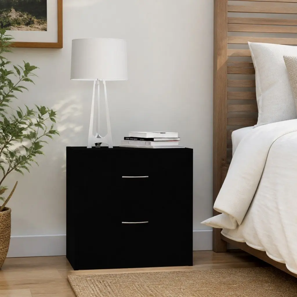 2 Piece Nightstands Black Engineered Wood 40x30x40cm Bedside Cabinets with Drawers
