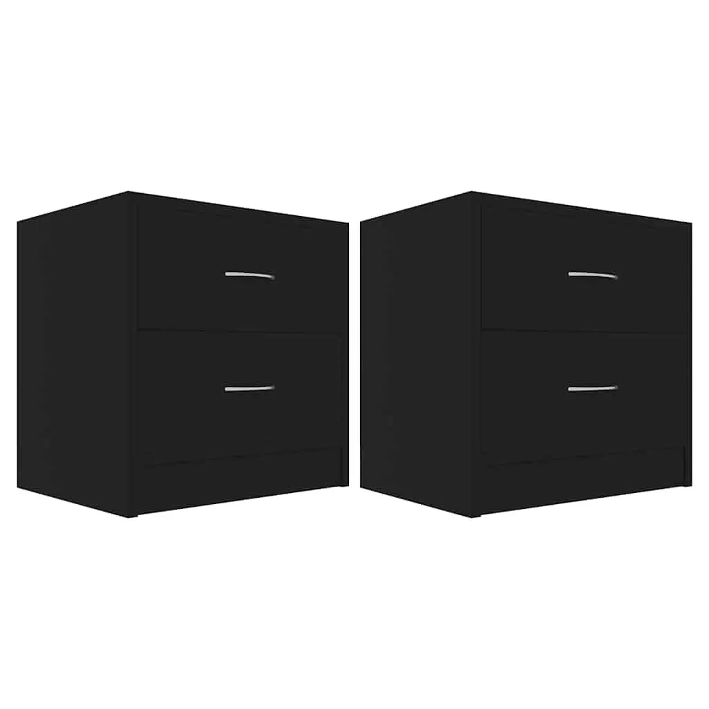 2 Piece Nightstands Black Engineered Wood 40x30x40cm Bedside Cabinets with Drawers