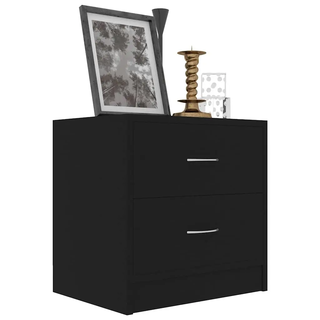 2 Piece Nightstands Black Engineered Wood 40x30x40cm Bedside Cabinets with Drawers