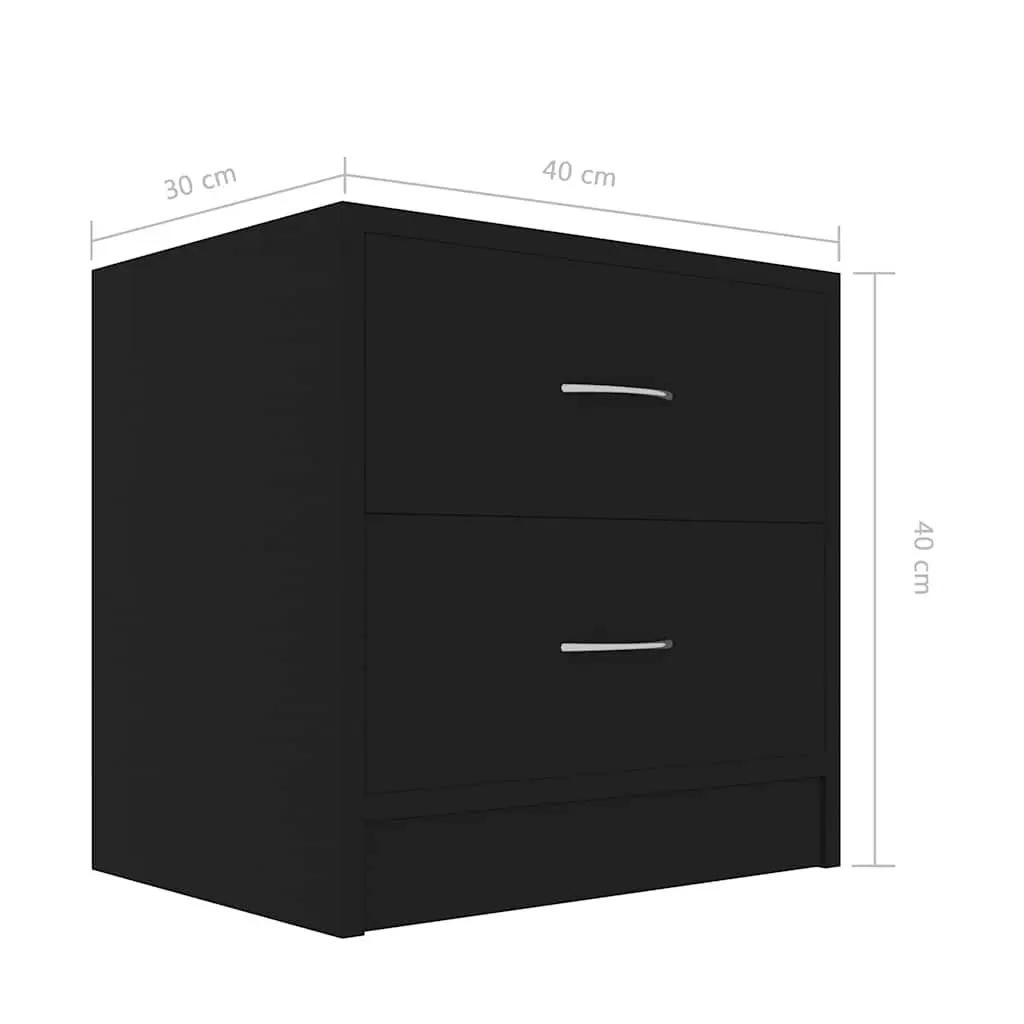 2 Piece Nightstands Black Engineered Wood 40x30x40cm Bedside Cabinets with Drawers