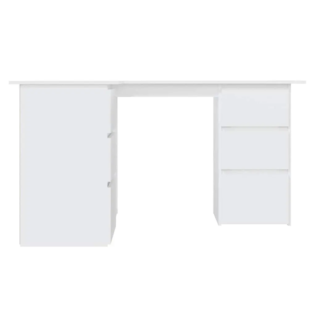 White Corner Desk Engineered Wood Workstation 145cm with 4 Storage Drawers and 2 Shelves for Home Office