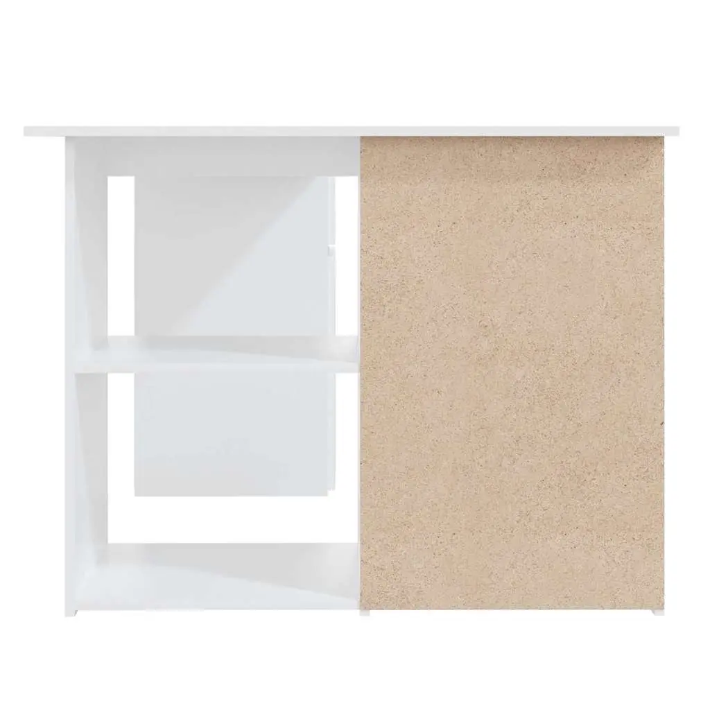 White Corner Desk Engineered Wood Workstation 145cm with 4 Storage Drawers and 2 Shelves for Home Office