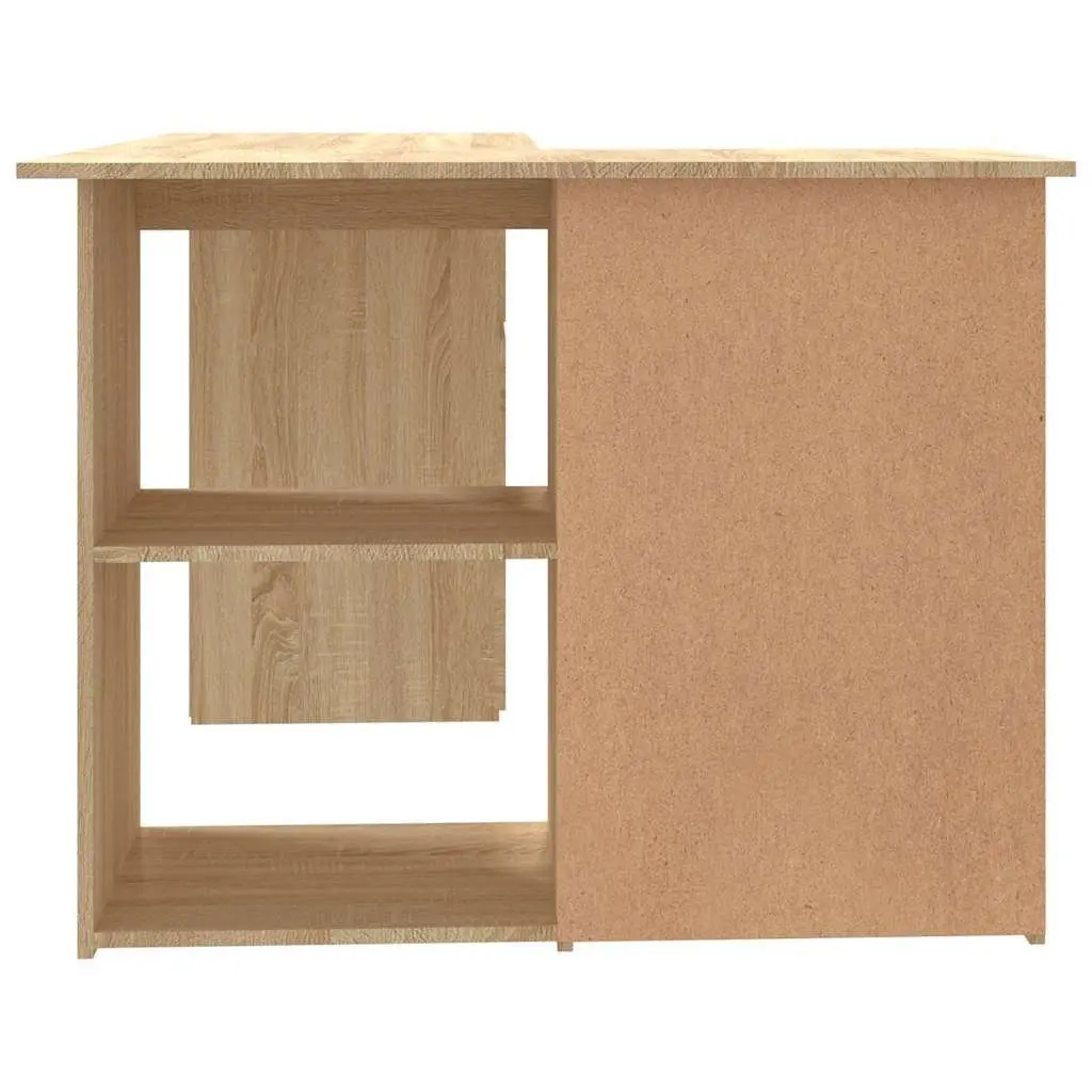 Brown Engineered Wood Corner Desk with Storage Drawers and Shelves Compact Office Workstation 145 x 100 x 76 cm