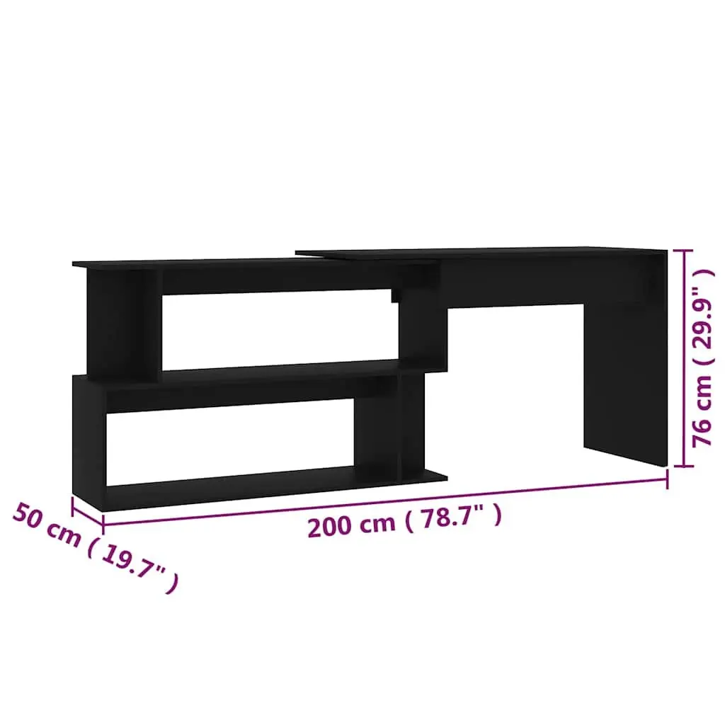 Corner Desk Engineered Wood Rotatable 200 x 50 x 76 cm Black