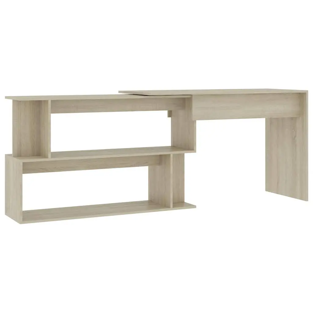 Corner Desk Rotatable Design Home Office Workstation Brown Engineered Wood Table