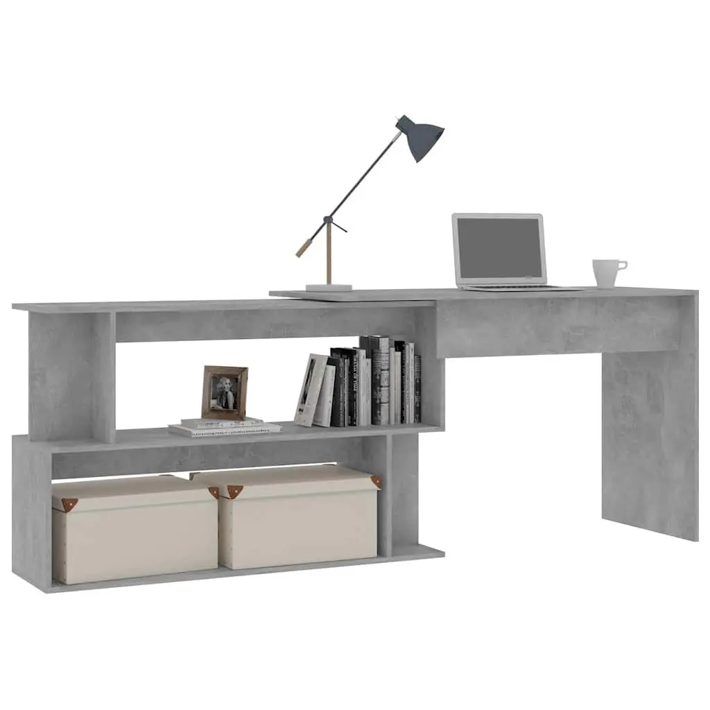Corner Desk Engineered Wood Rotatable Grey 200L x 50W x 76H cm