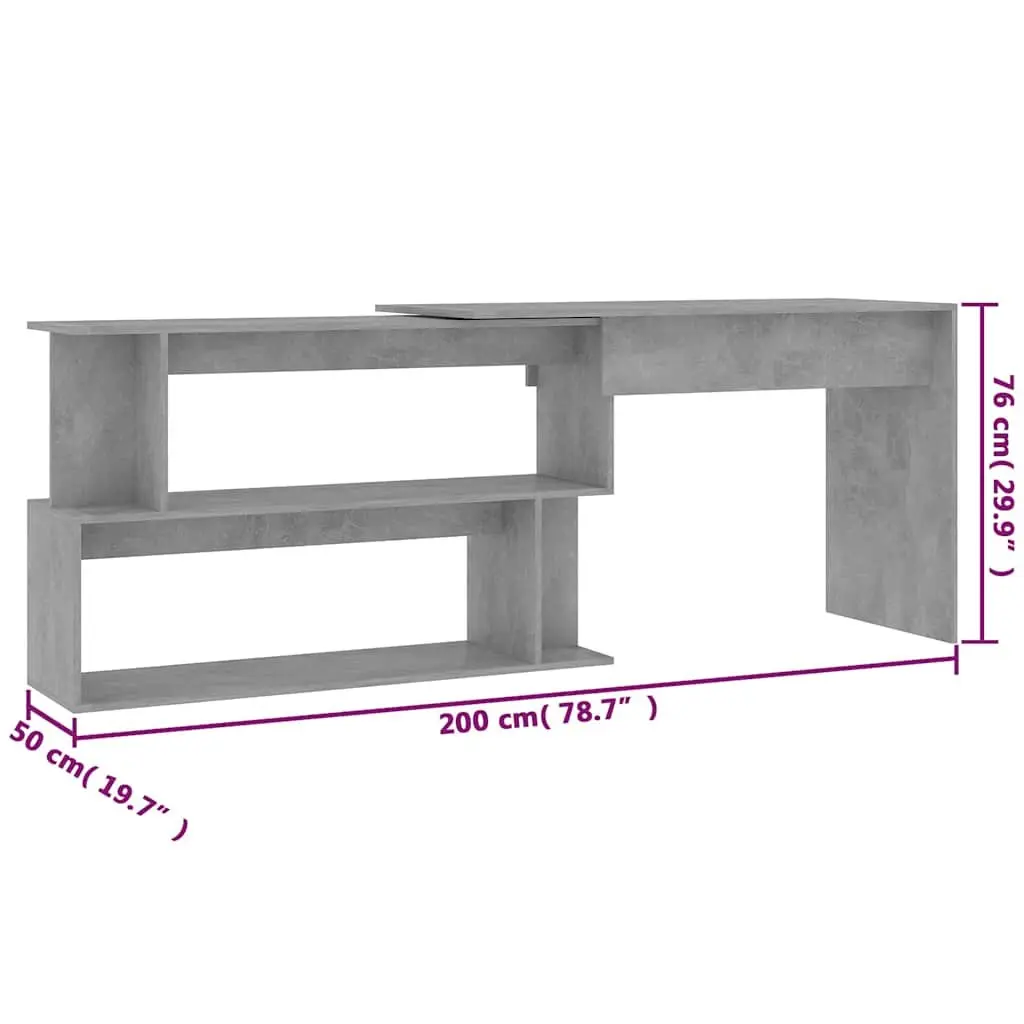 Corner Desk Engineered Wood Rotatable Grey 200L x 50W x 76H cm