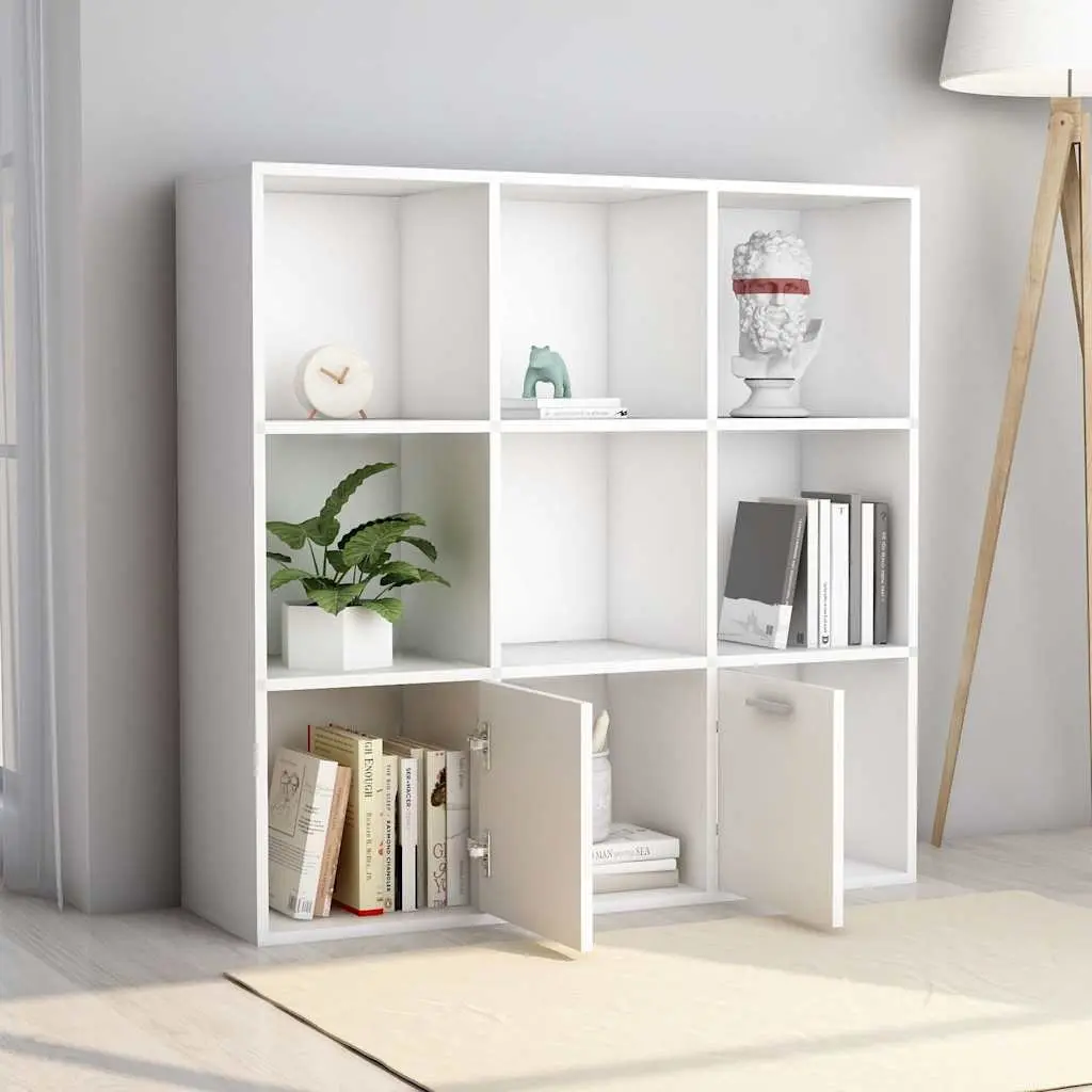 White Book Cabinet with Open and Concealed Storage