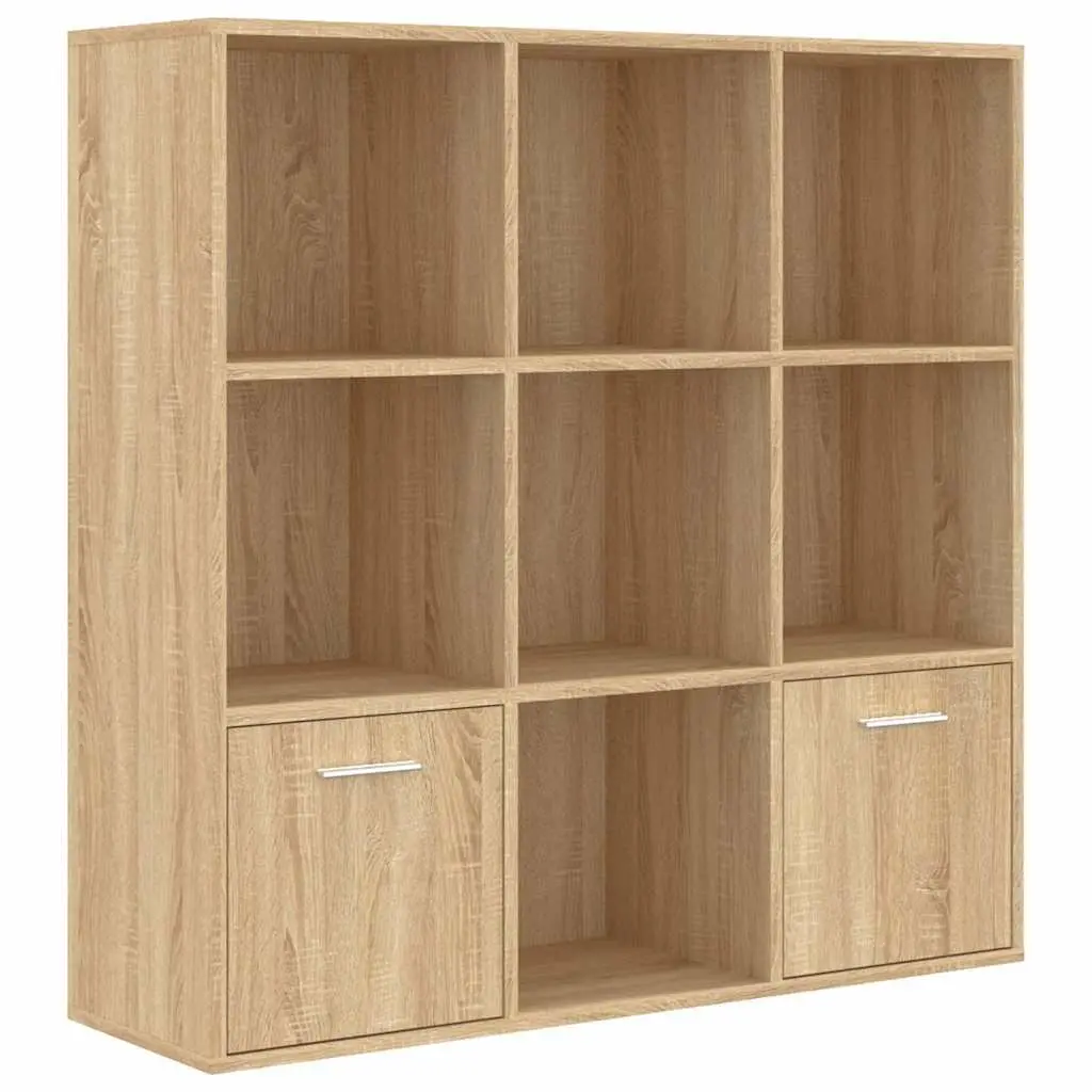 Book Cabinet Engineered Wood 98W x 30D x 98H cm Brown 7 Cubes 2 Doors Storage Shelving Unit